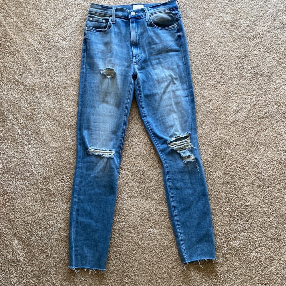 MOTHER DENIM SWOONER ANKLE FRAY JEANS in Losing Control size 26